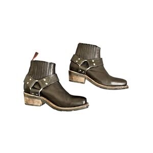 Freebird Whiskey Square Toe Black Ankle Leather Boots Size 8 Distressed Buckle